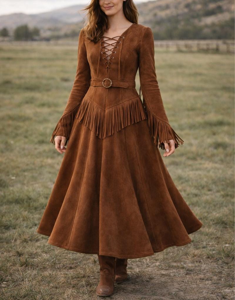 Suede Midi Dress Brown