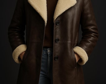 Damen Brauner Wintermantel Lange Jacke Handgemachtes Echtleder Oberbekleidung Gemütliche Wintermode