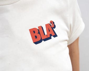BLABLABLA T-Shirt – Minimalist Vintage Typography Pocket Print Tee (Off-White)