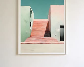 DIE TREPPE I - Print – Minimalist Mid Century Architecture Poster – Pastel Modernist Building – 1960s Mediterranean Wall Art
