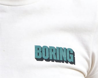 BORING T-Shirt – Minimalist Vintage Typography Pocket Print Tee (Off-White)