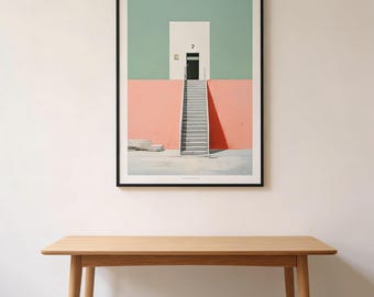 DIE TREPPE II - Print – Minimalist Mid Century Architecture Poster – Pastel Modernist Building – 1960s Mediterranean Wall Art