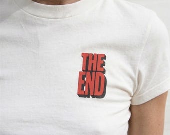 THE END T-Shirt – Minimalist Vintage Typography Pocket Print Tee (Off-White)