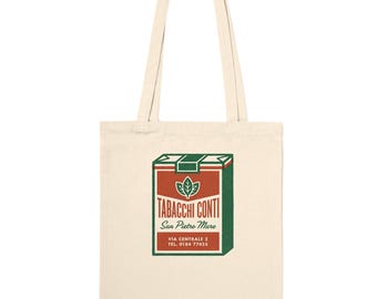TABACCHI CONTI Tote Bag – Vintage Italian Tobacco Shop Tote – Retro Cigarette Pack Graphic – 1960s Italian Store Logo
