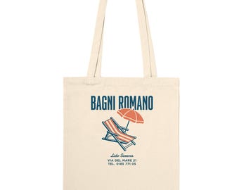 BAGNI ROMANO Tote Bag – Vintage Italian Beach Club Tote – 1960s Riviera Beach Bag – Retro Lido Graphic – Mediterranean Summer Tote