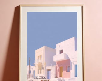 DAS DORF VI - Pastel Mediterranean Street – Vintage Coastal Village Poster