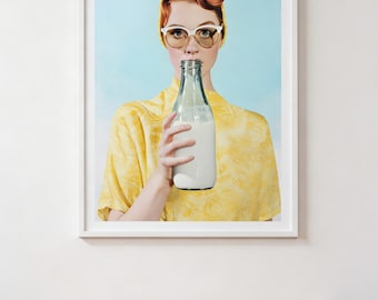THE MILK BOTTLE I Mid Century Print – Retro Kitchen Wall Art, Editorial Style