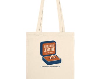 BIJOUTERIE LEMAIRE Tote Bag – Vintage French Jewelry Shop Graphic – 1960s Boutique Logo Tote – Retro Paris Jewelry Store Design