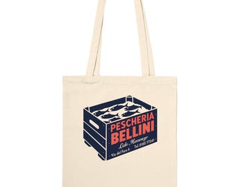 PESCHERIA BELLINI Tote Bag – 60s Italian Fish Crate Graphic, Retro Coastal Design