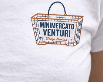 MINIMERCATO VENTURI II T-Shirt – Retro Italian Supermarket Print – Organic Cotton Tee
