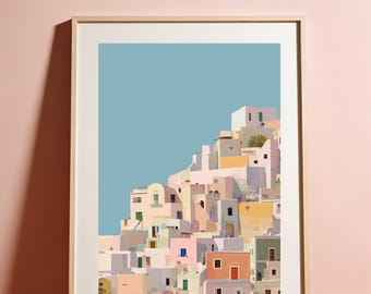 DAS DORF IV - Mediterranean Village Tower – Minimalist Mid-Century Coastal Architecture Poster