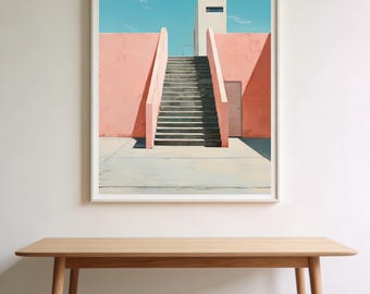 DIE TREPPE III - Print – Minimalist Mid Century Architecture Poster – Pastel Modernist Building – 1960s Mediterranean Wall Art