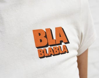 BLA BLA BLA T-Shirt – Minimalist Vintage Typography Pocket Print Tee (Off-White)