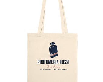 PROFUMERIA ROSSI Tote Bag – Vintage Italian Perfume Shop Tote – 1960s Bag – Retro Perfume Bottle Design – Mid Century Italian Market Tote