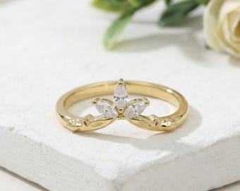 Anello a mezza eternità con moissanite in oro giallo, anello nuziale con diamanti, regalo di anniversario per lei, anello distanziatore