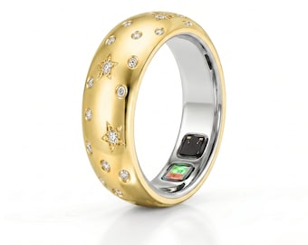 Oura Ring 5 Abdeckung Moissanite Sternennacht 2,5 Micron 9K Vermeil Band Tech Schmuck Schutz