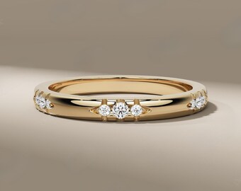 Vintage Starburst Wedding Band Gold Cluster Lab Diamond Moissanite Minimalist Anniversary Ring Stackable Jewelry