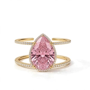 Oura Ring 5 Cover Moissanite Starry Night 2.5micron 9K Vermeil Pink Pear Solitaire Smartwear Luxury Bling
