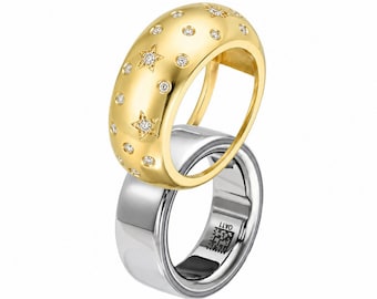 Oura-ringhoes Celestial moissaniet ring, zilver 2,5 micron 9K, 14K vermail sterrennacht diamanten ring wrapper gen. 4, Eternity-band
