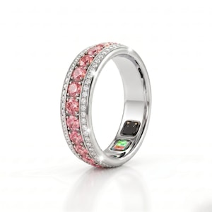 Oura Ring 5 Cover Moissanite Starry Night 2.5micron 9K Vermeil Smart Jewelry Protector Pink Sapphire Accent Band