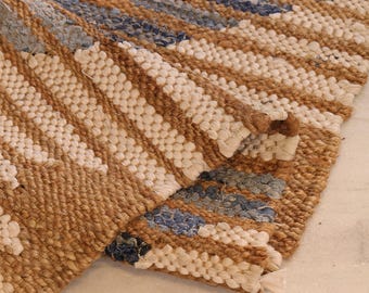 Handmade Jute Runner Rug: Black and White stripes, Kitchen runner rug, Boho home decor carpet, Vintage hallway runner, Custom size and color