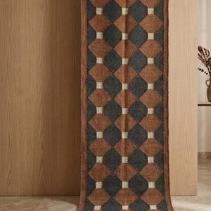 Handgewebter Kelim-Läufer aus Wolle und Jute | Boho-Treppenläufer, Eingangsbereich-Teppich, individuell anpassbarer indischer Dhurrie-Teppich, Premium-Läufer aus Wolle und Jute