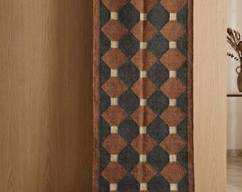 Alfombra Kilim de lana y yute tejida a mano / Alfombra de pasillo estilo boho para escaleras, alfombra de entrada, alfombra Dhurrie india de tamaño personalizado, alfombra de lana y yute de primera calidad.