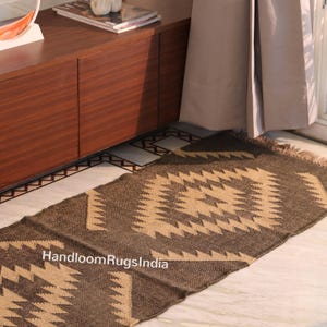 Alfombra Kilim Runner - Alfombra vintage para escaleras, de yute, hecha a mano, de lana, para pasillo, entrada, exterior, tejida a mano