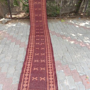 Alfombra Kilim Runner - Alfombra vintage para escaleras, de yute, hecha a mano, de lana, para pasillo, entrada, exterior, tejida a mano