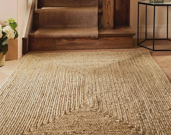 8x10 Jute Area Rug Braided Jute Runner Large Rug Natural Fiber Rug Handwoven Jute Rug Square Jute Rug