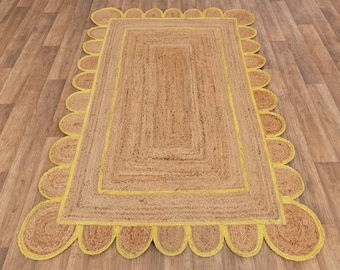 Jute Rug- Scalloped Rug, Jute Scalloped Rug, Bohemian Scallop Rug, Natural Jute Area Rug, Jute Rug Rectangular, Jute Scallop Rug, Custom Rug