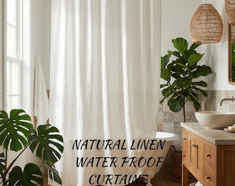 Cortinas de ducha de lino orgánico personalizadas, impermeables. 4 colores.