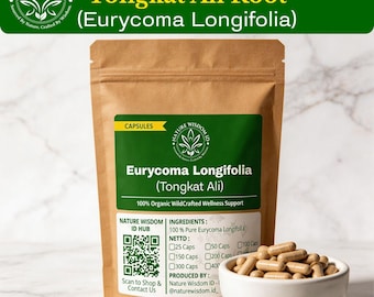 Biologische Tongkat Ali-wortelcapsules | Kruidensupplement Eurycoma Longifolia | Wildgemaakt, GMO-vrij, geen vulmiddel en vrij van toevoegingen