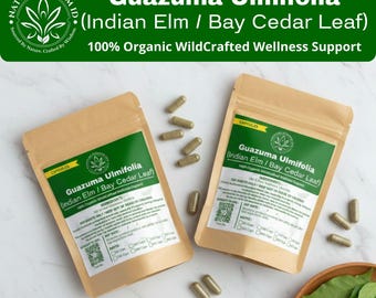 Cápsulas orgánicas de hojas de olmo de las Indias Occidentales / Suplemento herbal de Guazuma Ulmifolia / Recolectado en la naturaleza, vegano y sin aditivos