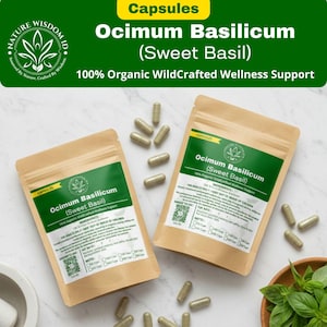 Organic Sweet Basil Capsules | Ocimum Basilicum Herbal Supplement | Wildcrafted, Vegan & Additive-Free
