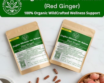 Capsule di zenzero rosso indonesiano biologico / Zingiber Officinale var. Rubrum Integratore a base di erbe / Raccolto in natura, vegano, senza additivi