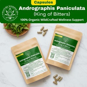 Cápsulas orgánicas King of Bitters / Suplemento herbal de Andrographis Paniculata / Elaborado en la naturaleza, vegano y sin aditivos.