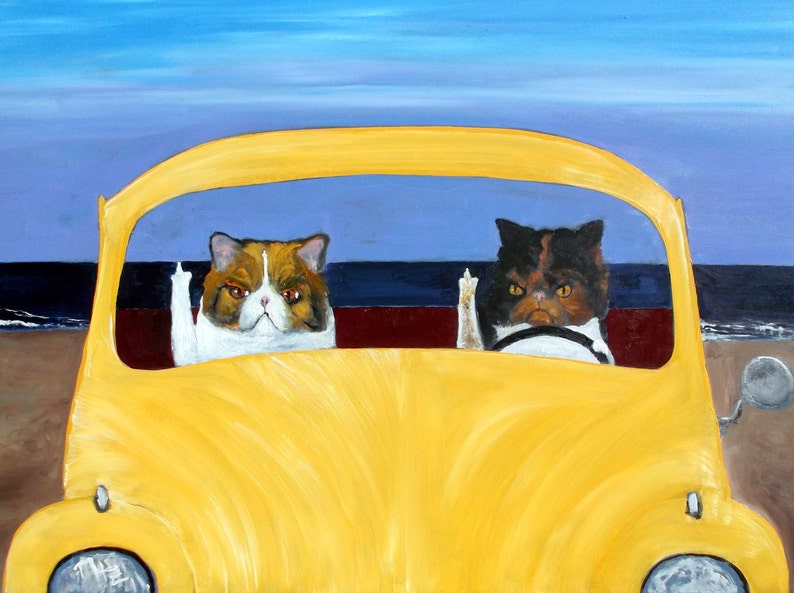 Angry CatMad Kitty 8 x 10 Dog art Beach Parking Road Rage Cat Art Print of an original oil painting