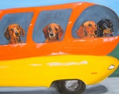 Dachshund Art Print of an original oil painting - "Joy Riders in the Wienermobile"/Dog Art