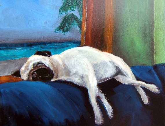 Pug Art Print Of An Original Oil Painting Couch Etsy