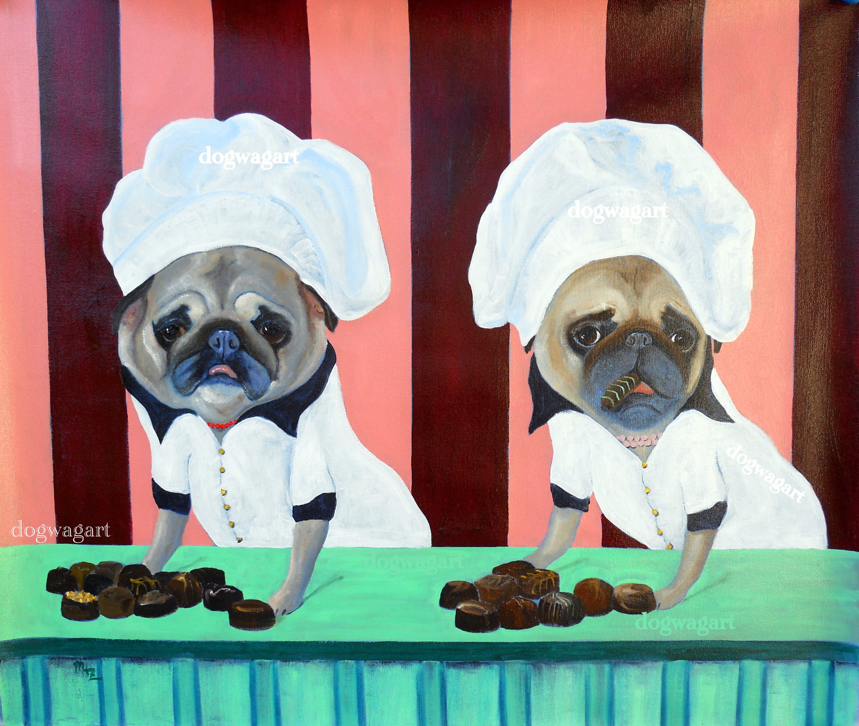 Dog art Pug Art Print of an original oil painting Wicked Witch 8 x 10