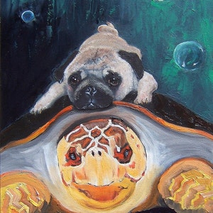 Dog art Pug Art Print of an original oil painting Wicked Witch 8 x 10