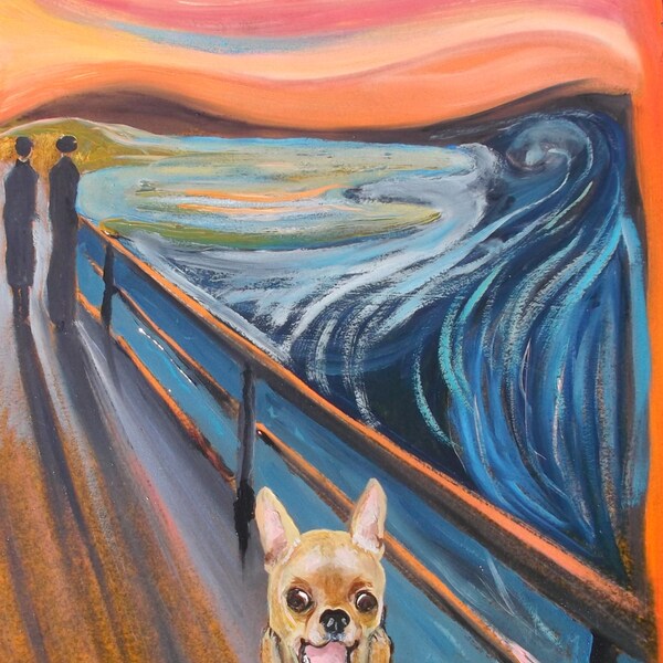 Chihuahua Art Painting,Dog art,Signed Original,"SCREAM",Framed,8"x10",oil,Parody of Munch classic