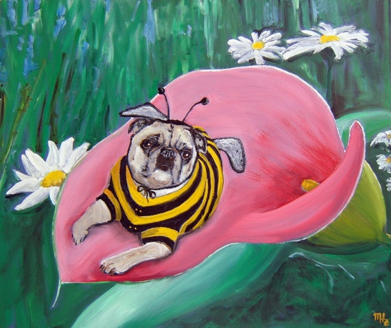 Dog art Pug Art Print of an original oil painting Wicked Witch 8 x 10