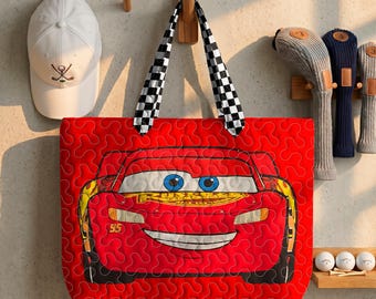 Bolso de tela acolchado de Rayo McQueen, bolso de tela de Disney Cars, bolsos para grupos familiares de Cars, viaje a Disney 2026