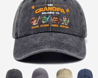 Star Wars This Grandpa Belongs To Washed Mesh Cap, Personalized Grandpa Hat with Kids Names, Father’s Day Gift