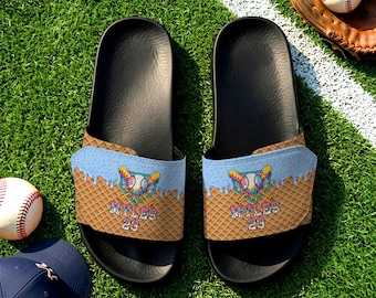 Sandalias tipo chanclas de béisbol personalizadas, sandalias con nombre y número personalizados.