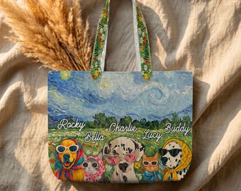 Custom Photo Your Pet Dog & Cat Painting Style Quilted Bag, Personalized Pet Lover Tote Bag, Custom Animal Portrait Travel Bag