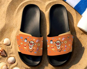 Winnie The Pooh Tigger Slides, Unisex Velcro Comfort Slippers