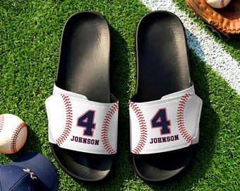 Personalized Baseball Slides, Custom Number Name Sports Sandals